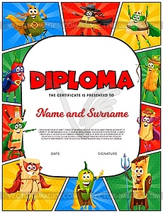 Kids diploma with cartoon retro comics characters - vector clipart / vector image