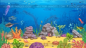 Cartoon underwater landscape, background - vector clip art