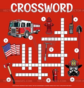 Firefighter, firefighting equipment crossword game - royalty-free vector clipart