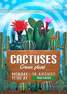 Flower shop poster with cactuses and succulents - vector clipart