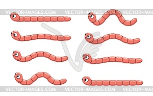 Animation sequence of crawl cartoon earthworm - vector image