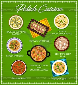 Polish food menu, Poland cuisine restaurant dishes - vector image