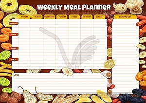 Dried fruit weekly meal planner schedule food plan - vector clipart