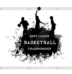 Basketball players silhouettes on grunge - vector clip art