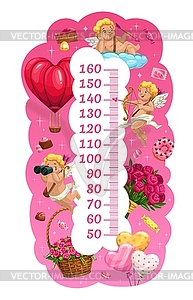 Kids height chart with cupids and gifts meter - vector clipart