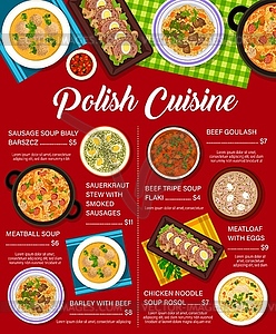 Polish food, Poland cuisine lunch or dinner dishes - vector clipart