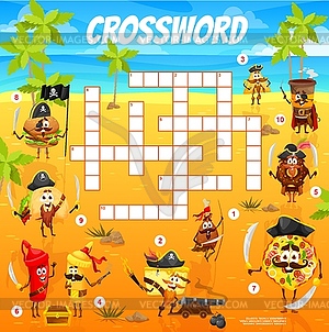 Crossword grid cartoon pirates fastfood characters - vector image