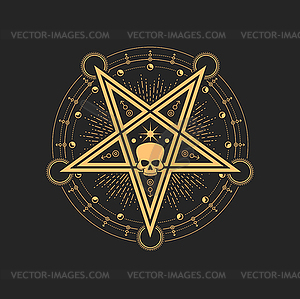Esoteric and occult pentagram with skull - vector image