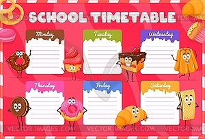 Timetable schedule cartoon bakery and sweets - vector image