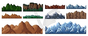 8bit pixel game mountains and hills background - vector clip art