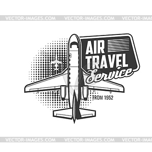 Air travel service icon, airplane tours, flights - vector image