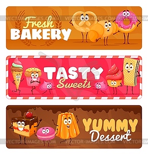 Cartoon sweets, bakery and desserts characters - vector clipart / vector image