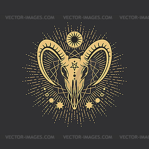 Оккультный символ таро пентаграмма, череп Бафомета - векторное изображение