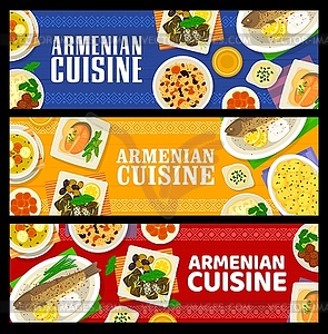 Armenian cuisine banners, traditional food dishes - vector clip art