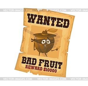 Западный разыскиваемый плакат с грабителем фруктов, Дикий Запад - векторная иллюстрация