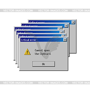 Окно ошибки, не удается открыть всплывающее сообщение буфера обмена - векторное изображение EPS