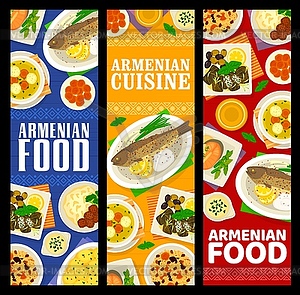 Баннеры армянской кухни, кулинарные блюда и угощения - изображение в векторном формате