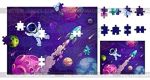 Cartoon galaxy, astronaut in space jigsaw puzzle - vector image