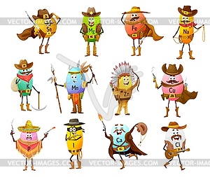 Cartoon minerals characters. cowboys and indians - vector clipart
