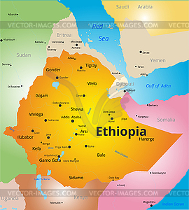 Color map of Ethiopia - vector clip art