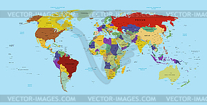 World map in russian - vector image