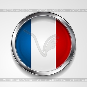 Кнопка со стильной металлической рамкой. Французский флаг - изображение в векторном виде