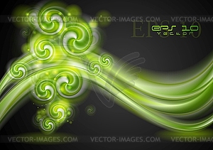 Красочные зеленые волны и вихревые элементы - рисунок в векторном формате