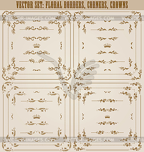 Set of gold decorative borders, frame - vector clipart