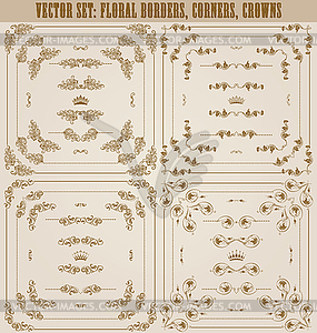 Set of gold decorative borders, frame - vector image