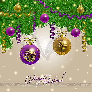 Background with baubles, christmas tree - vector clipart