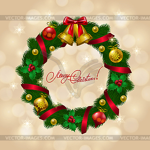 New Year`s background - wreath of fir branches, - vector clipart