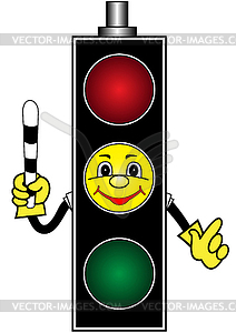 Cartoon yellow traffic light - vector clipart