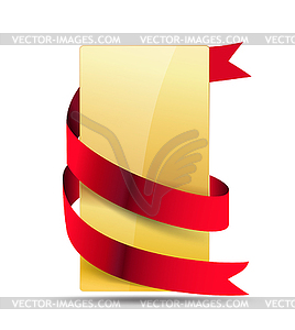 Golden card with red ribbon  - vector image
