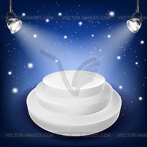 White podium on blue background and spot lights - vector clipart