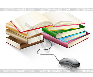 Books and mouse e-learning - vector clip art
