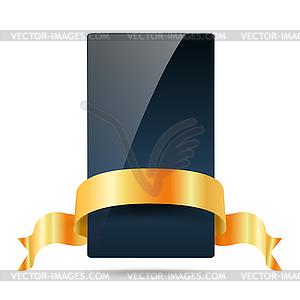 Dark blue card with golden ribbon - vector clipart