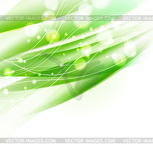 Abstract wavy green background with sparkles - vector image