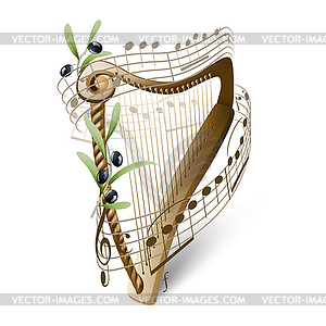 Wooden harp and olives - vector clip art