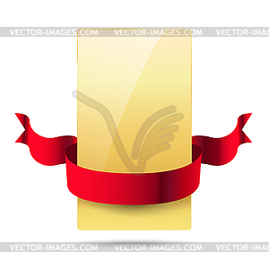 Shiny golden card with red ribbon - vector clipart