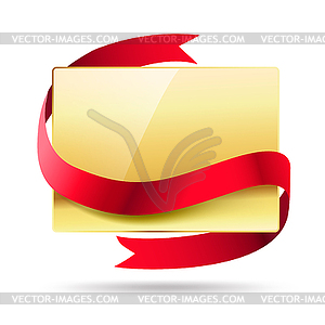 Horizontal golden card with red ribbon - vector clip art