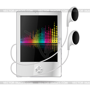 MP3-плеер с музыкальным сопровождением на экране - цветной векторный клипарт
