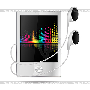 Mp3 player with musical background on screen - color vector clipart