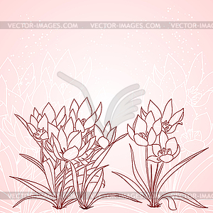 Outline floral background with decorative tulips - vector clip art