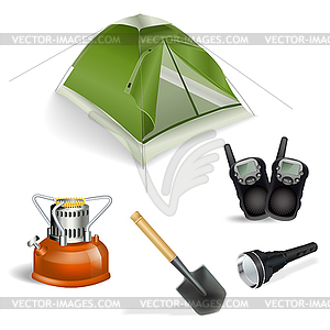 Camping objects set - vector clipart