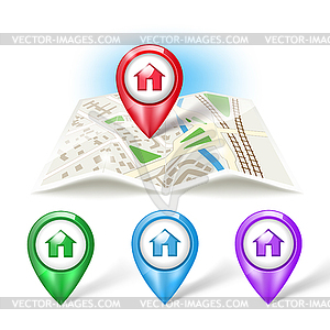 Map icon with pointer with color variations - vector EPS clipart