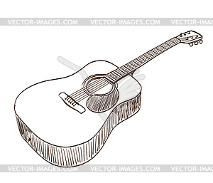 Acoustic guitar in line art style - vector clip art