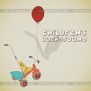 Kid`s tricycle and balloon background - vector EPS clipart