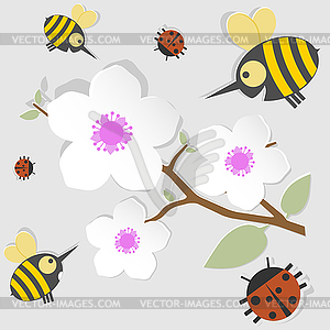 Bees and ladybugs - vector clip art