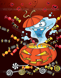 Ghost Halloween card - vector image