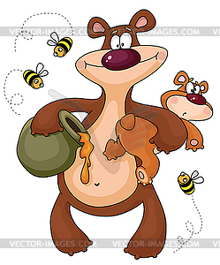 Bear with kid - color vector clipart